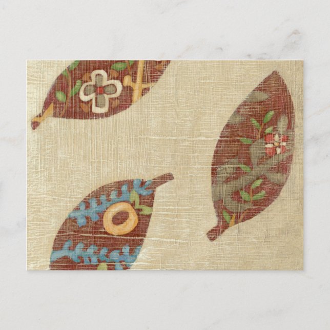 Carte Postale Trois Feuilles sur l'Arrière - plan Texture Linen (Devant)