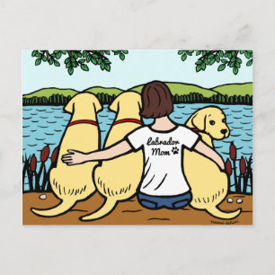 Carte Postale Trois Labradors Jaunes et maman