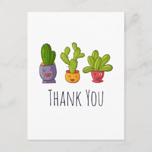 Carte Postale Trois mignons cactus en pots de fleurs Merci amusa