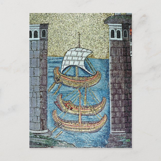 Carte Postale Trois navires entrant dans le port de Ravenne (Devant)