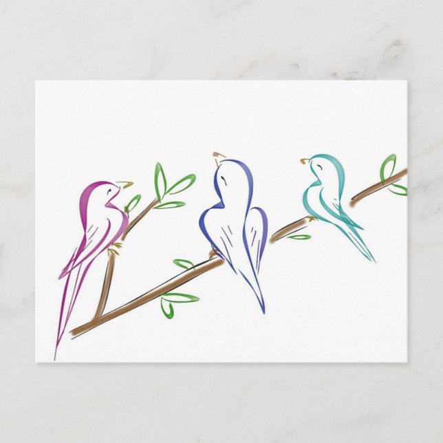 Carte Postale Trois oiseaux assis sur une branche (Devant)