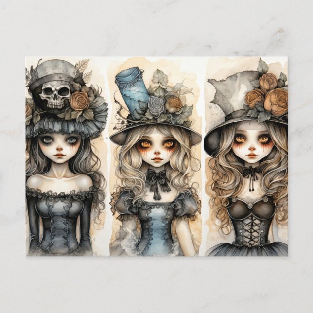 Carte Postale Trois Petites Sorcières Gothiques (Devant)