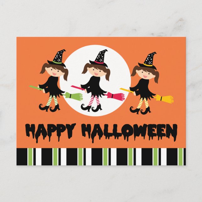 Carte Postale Trois petites sorcières joyeuses Halloween (Devant)