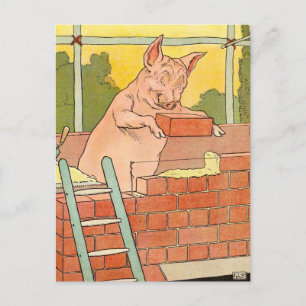 Carte Postale Trois petits cochons : Briques pour construire une