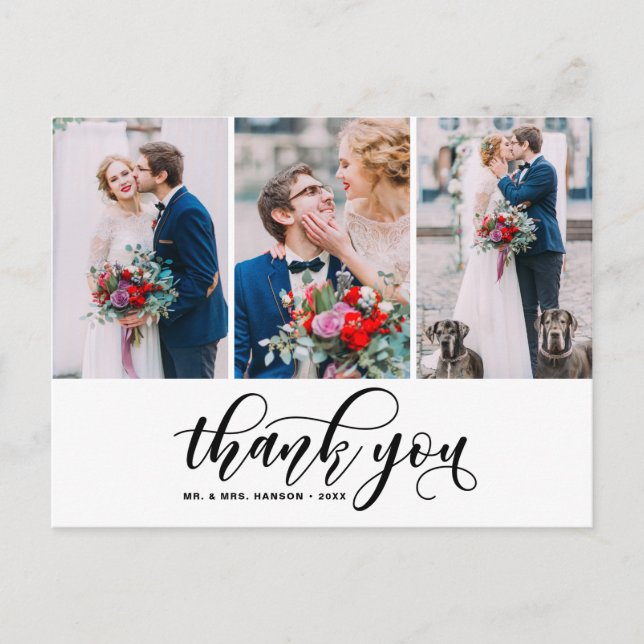 Carte Postale Trois photo Collage Merci Mariage de script (Devant)