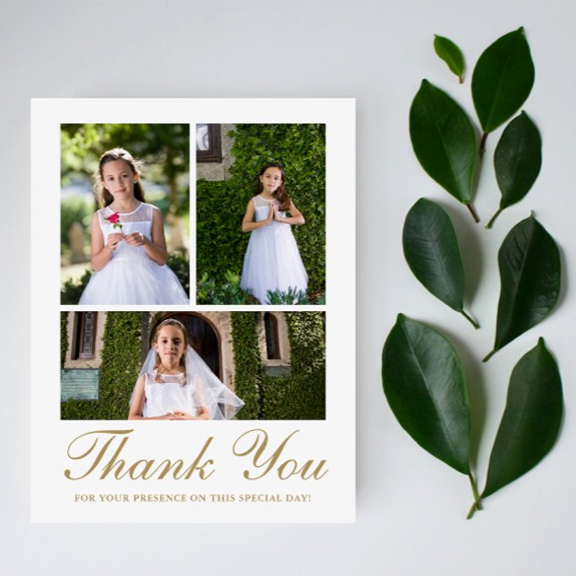 Carte Postale Trois photos avec Croix Première Communion Blanc (Créateur téléchargé)