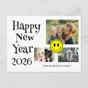 Carte Postale Trois Photos Nouvel An Visage Joyeux 