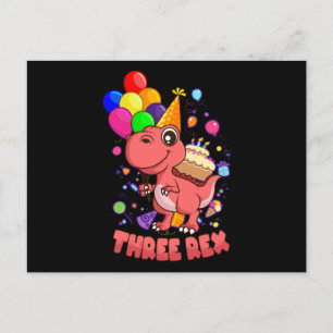Carte Postale TROIS REX 3 ans 3e anniversaire fille Dino