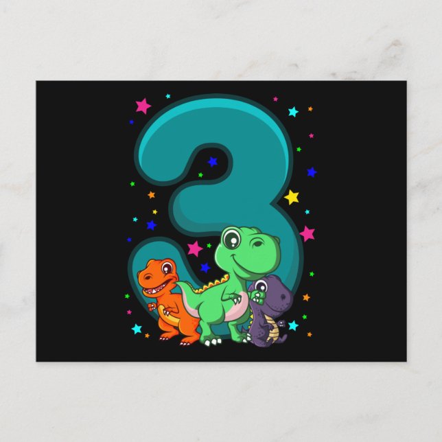 Carte Postale TROIS REX 3 Ans 3ème Anniversaire Enfants Dino (Devant)