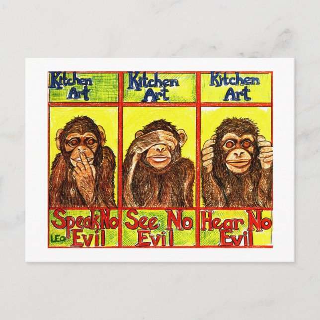 Carte Postale Trois singes sages (Devant)