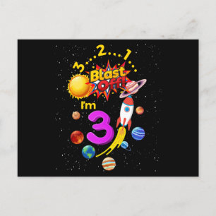 Carte Postale Troisième Anniversaire Décollage 3 Fusée Astronaut
