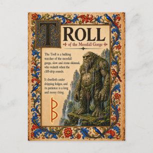 Carte Postale Troll, Art du Bestiaire Médiéval