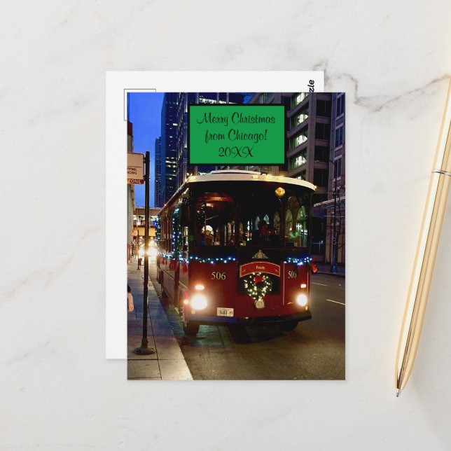 Carte Postale Trolley De Noël À Chicago (Devant/Arrière en situation)