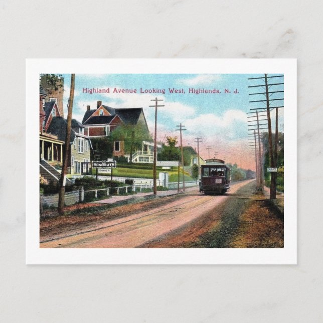 Carte Postale Trolley, Highland Ave, Atlantic Highlands, NJ (Devant)