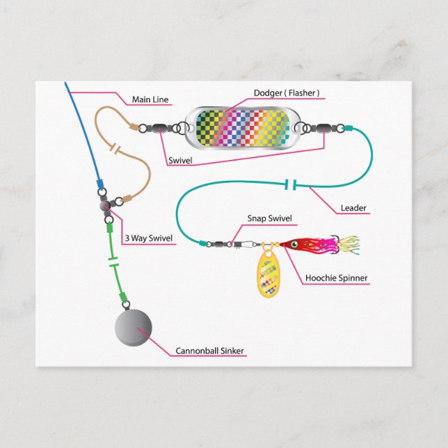 Carte Postale Trolling saumon et d'eau salée avec un flasher (Devant)
