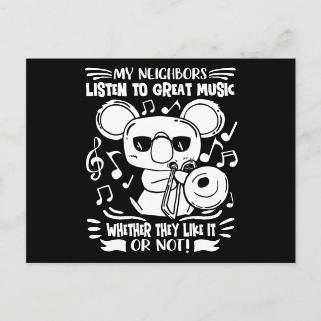 Carte Postale Tromboniste Trombone Joueur Koala avec Trombone (Devant)
