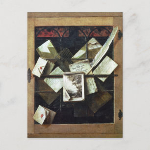 Carte Postale Trompe l'oeil avec lettres et carnets, 1665