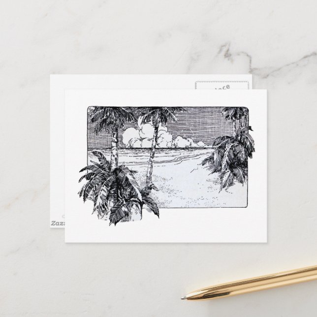 Carte Postale Tropical Beach South Wind Vintage Art (Devant/Arrière en situation)