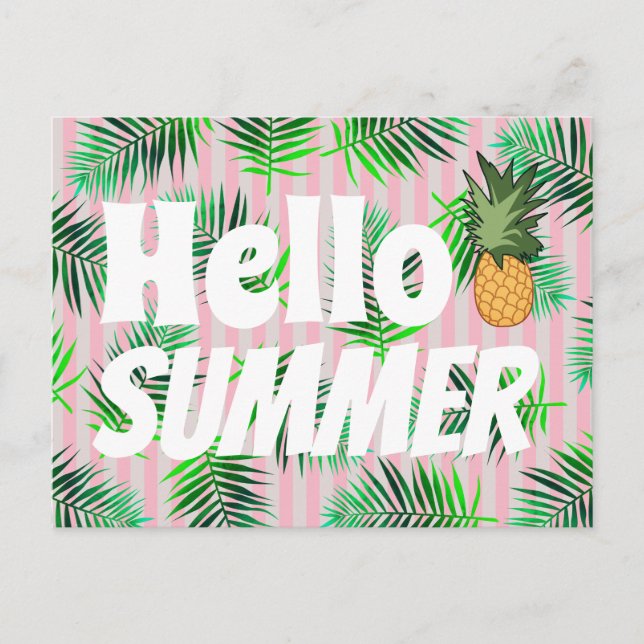 Carte Postale Tropical Hello Summer Palm Fronds & Ananas (Devant)