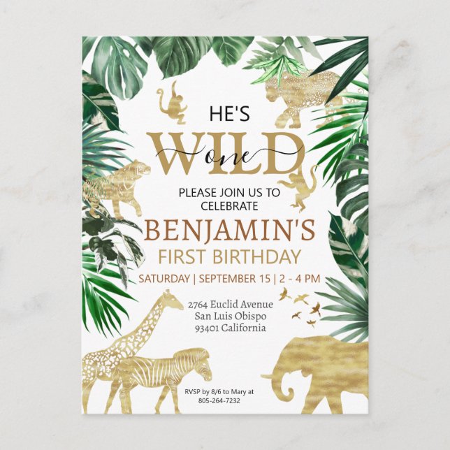 Carte Postale Tropical Jungle Safari Animals Birthday (Devant)