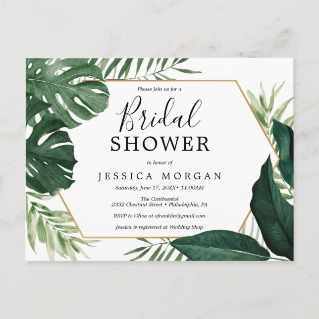 Carte Postale Tropical Monstera Bridal Shower Invite (Devant)