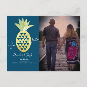 Carte Postale Tropical Pineapple Navy Enregistrer la Date Photo