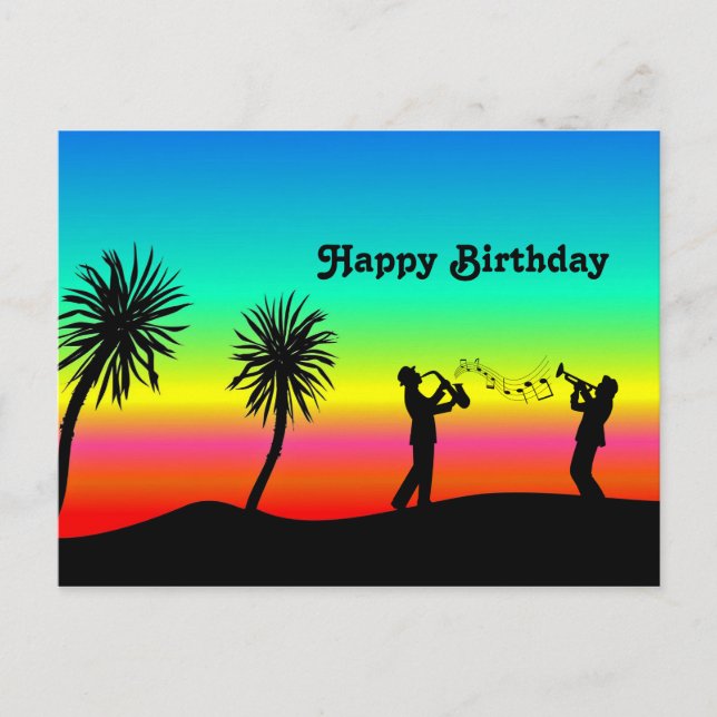 Carte Postale Tropical Sunset Musiciens Silhouette Anniversaire (Devant)