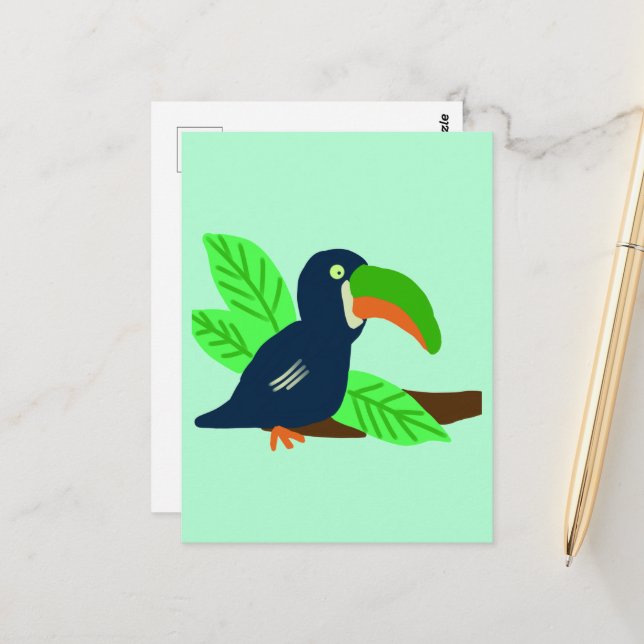 Carte Postale Tropical Toucan sur Branche (Devant/Arrière en situation)