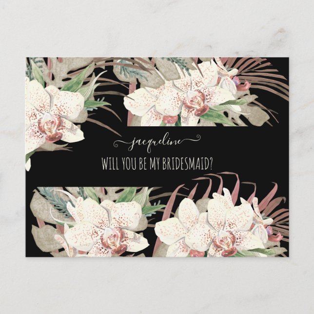 Carte Postale Tropical White Orchid Floral Soyez ma servante (Devant)