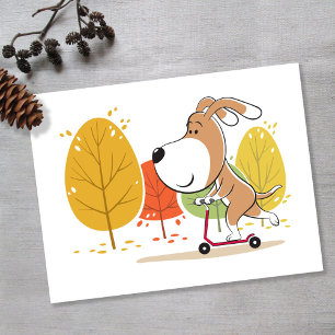 Carte Postale Trottinette drôle de chien de dessin animé mignon