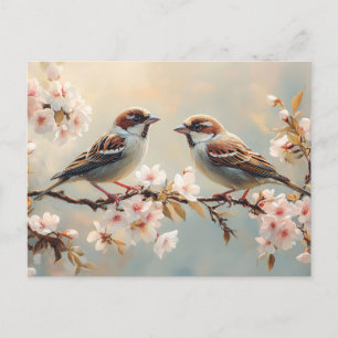 Carte Postale Trouver des oiseaux sur une branche de fleurs de c