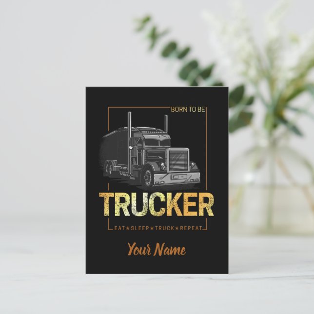 Carte Postale Trucker Né Pour Être Conducteur Rétro Camion Vinta (Debout devant)