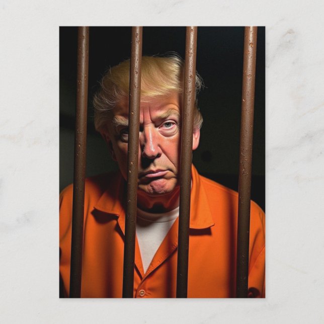Carte Postale Trump coupable est assis derrière les barreaux rou (Devant)