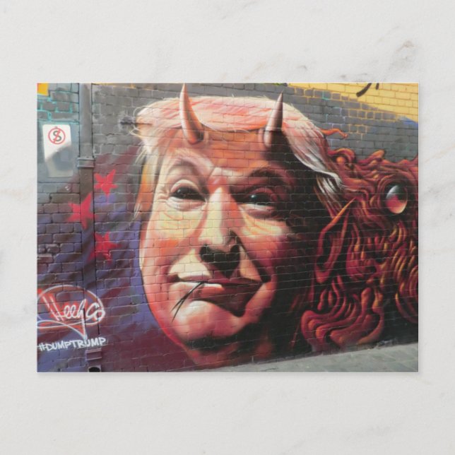 Carte Postale Trump, le diable graffiti en forme de fourche (Devant)