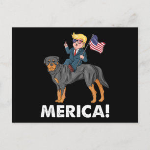 Carte Postale Trump Merica Rottweiler Chien Héros américain