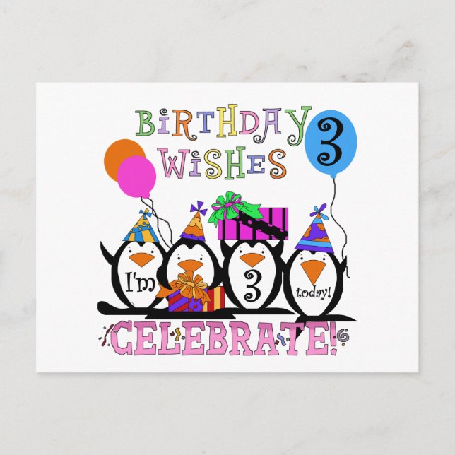 Carte Postale Tshirts et cadeaux d'anniversaire 3ème de Penguins (Devant)
