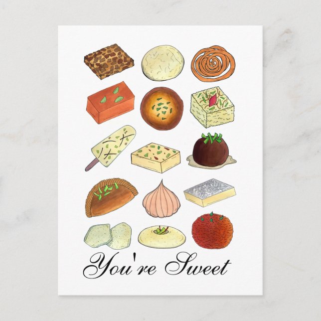 Carte Postale Tu es un Indien doux Mithai sucré Confections Nour (Devant)