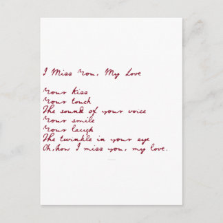 Carte Postale Tu Me Manques, Mon Poème D'Amour