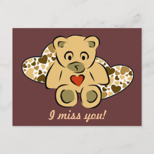 Carte Postale "Tu me manques !" Ours en peluche