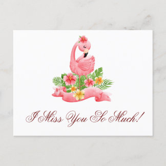 Carte Postale Tu Me Manques Tant De Joli Flamant rose Rose Flora