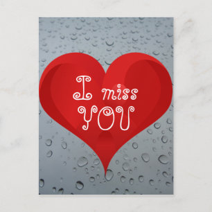 Carte Postale Tu me manques Water Drops Window Rain Red Heart