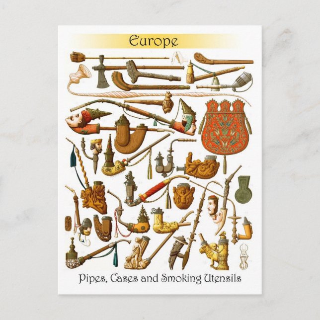Carte Postale Tubes fumants européens, coques et ustensiles (Devant)