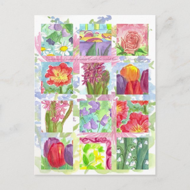 Carte Postale Tulip Poppy Rose Fleur rouge Collage (Devant)