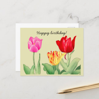 Carte Postale Tulipe, art de la gravure sur bois japonaise , Joy