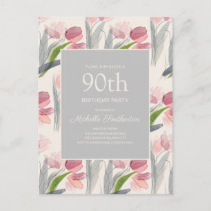 Carte Postale Tulipes aquarelle rose poudré Crème Blanche 90ème
