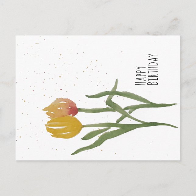 Carte Postale Tulipes Aquarelles - Joyeux Anniversaire (Devant)