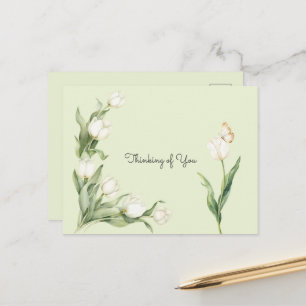 Carte Postale Tulipes blanches vert menthe Papillon Pensant à to