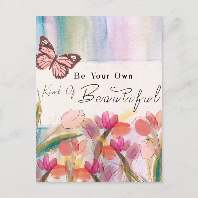 Carte Postale Tulipes chaudes et citation papillon, Monogramme p (Devant)
