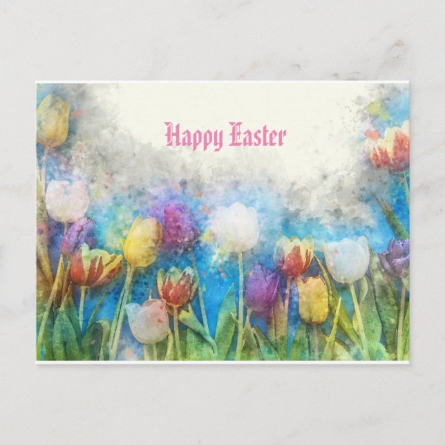 Carte Postale Tulipes d'aquarelle de Pâques (Devant)