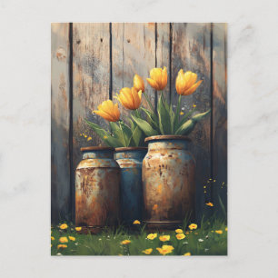 Carte Postale Tulipes Jaunes en Cannistes Rustiques Art